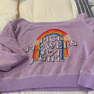 Purple Off-the-Shoulder Sweater - Pick Flowers Not Fights